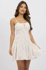 White Ditsy Fit And Flare Dress Strappy Mini