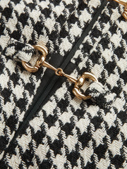 Houndstooth Tweed Mini Dress with Horsebit Detail