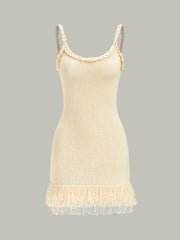 Braided Rope Strap Fringe Hem Sweater Dress