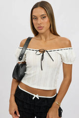 White Puff Sleeve Top Short Sleeve