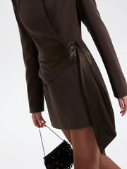 Satin-Wrapped Belted Blazer Dress