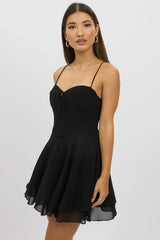 Black Fit And Flare Dress Strapless Corset Waist