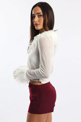 White Top Faux Fur Neckline And Cuff