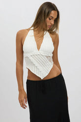 White Halter Neck Top Lace