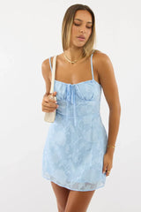 Blue Mini Dress Gathering Bust