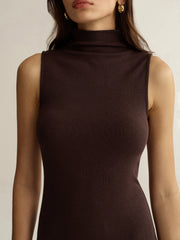 Turtleneck Sleeveless Mini Dress without Belt