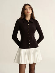 Contrast Pleated Hem Collared Mini Dress