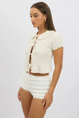 Beige Tie Front Top Collared