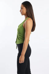 Green Halter Top Sleeveless Ruched Front
