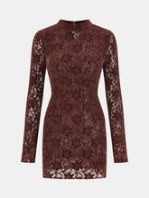 Lace-Jacquard Long-Sleeve Mini Dress