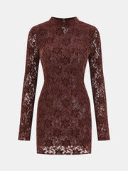 Lace-Jacquard Long-Sleeve Mini Dress
