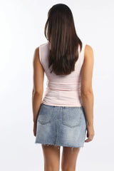 Pink Supersoft Tank Top Square Neck Double Layered