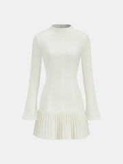 Pleated Hem Mock Neck Mini Dress