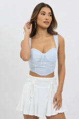 Blue Stripe Crop Top Sleeveless Corset