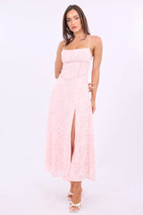 Pink Maxi Dress Jacquard Lace