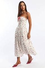 White Floral Maxi Dress Satin Tape Detail