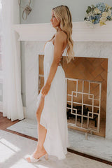 Whirlwind Romance Satin Maxi Dress in White