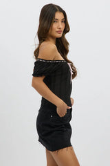 Black Puff Sleeve Top Short Sleeve