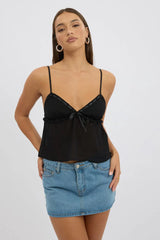 Black Lace Tape Cami Sleeveless Sweetheart Satin