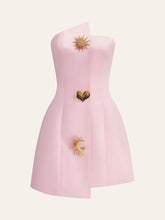 Satin Asymmetrical Embellished Strapless Dress