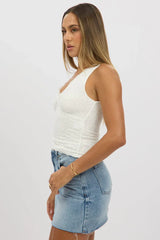 White Lace Top Sleeveless V Neck