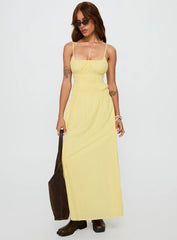 Magnolie Shirred Maxi Dress Yellow Stripe