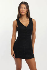 Black Vest Dress Mini Button Down