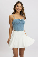 White Seamless Flare Skort Elastic Waist Lined