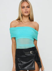 Dreamscapes Off Shoulder Mesh Bodysuit Blue