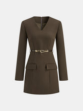 Belted V-Neck Tailored Dress