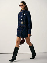 Belted Button-Front Denim Dress