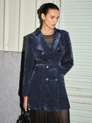 Velvet Double-Breasted Belted Blazer Dress