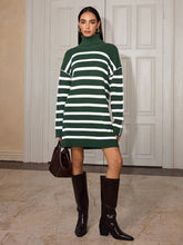 Long Sleeve Striped Turtleneck Sweater Dress