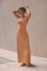 FORTUNATE ONE Florence Satin Maxi Dress Orange