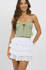 White Bloomers Skort Elastic Waist Mini Layered Lined