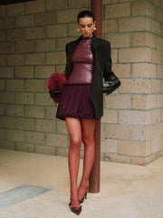 Faux Leather Mock Neck Bubble Mini Dress