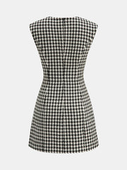 Houndstooth Tweed Mini Dress with Horsebit Detail