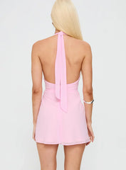 Good Luck Babe Halter Mini Dress Pink