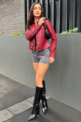 Red Faux Leather Jacket Long Sleeve