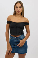 Black Frilled Cami Sleeveless Off Shoulder Top