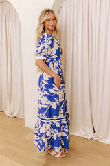 Whimsical Days Floral Midi Dress in Royal Blue