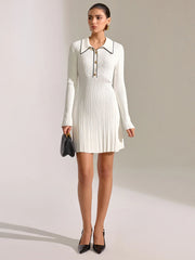 Contrast Trim Collar Long Sleeve Mini Dress