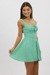 Green Check Fit And Flare Dress Mini