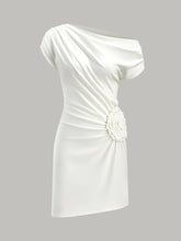 One-Shoulder Ruched Dress With Rosette Detail