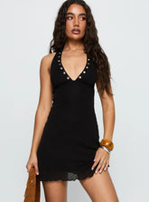 Khali Eyelet Halter Mini Dress Black