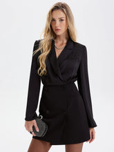 Satin-Paneled Double-Breasted Blazer Dress