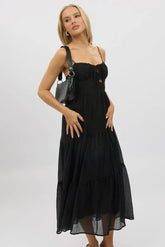 Black Midi Dress Tiered Strappy