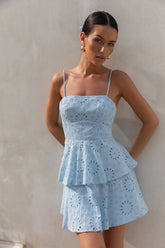 Sunlit Daisy Mini Dress in Blue