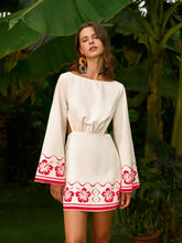 Floral Embroidered Backless Tie Dress