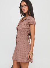 Kavira Tie Bust Shirt Dress Red Gingham